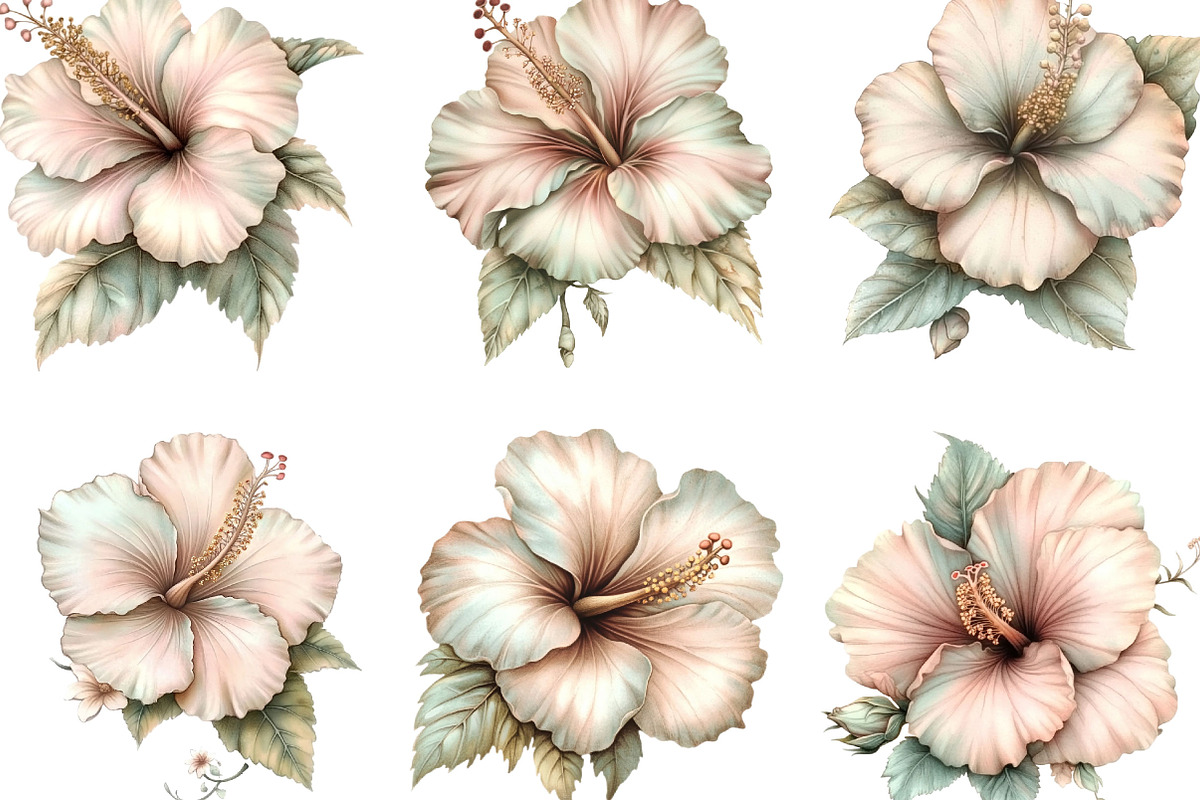 Watercolor Hibiscus Flowers Clipart, an Illustration by Designking (Photo 2 of 5)