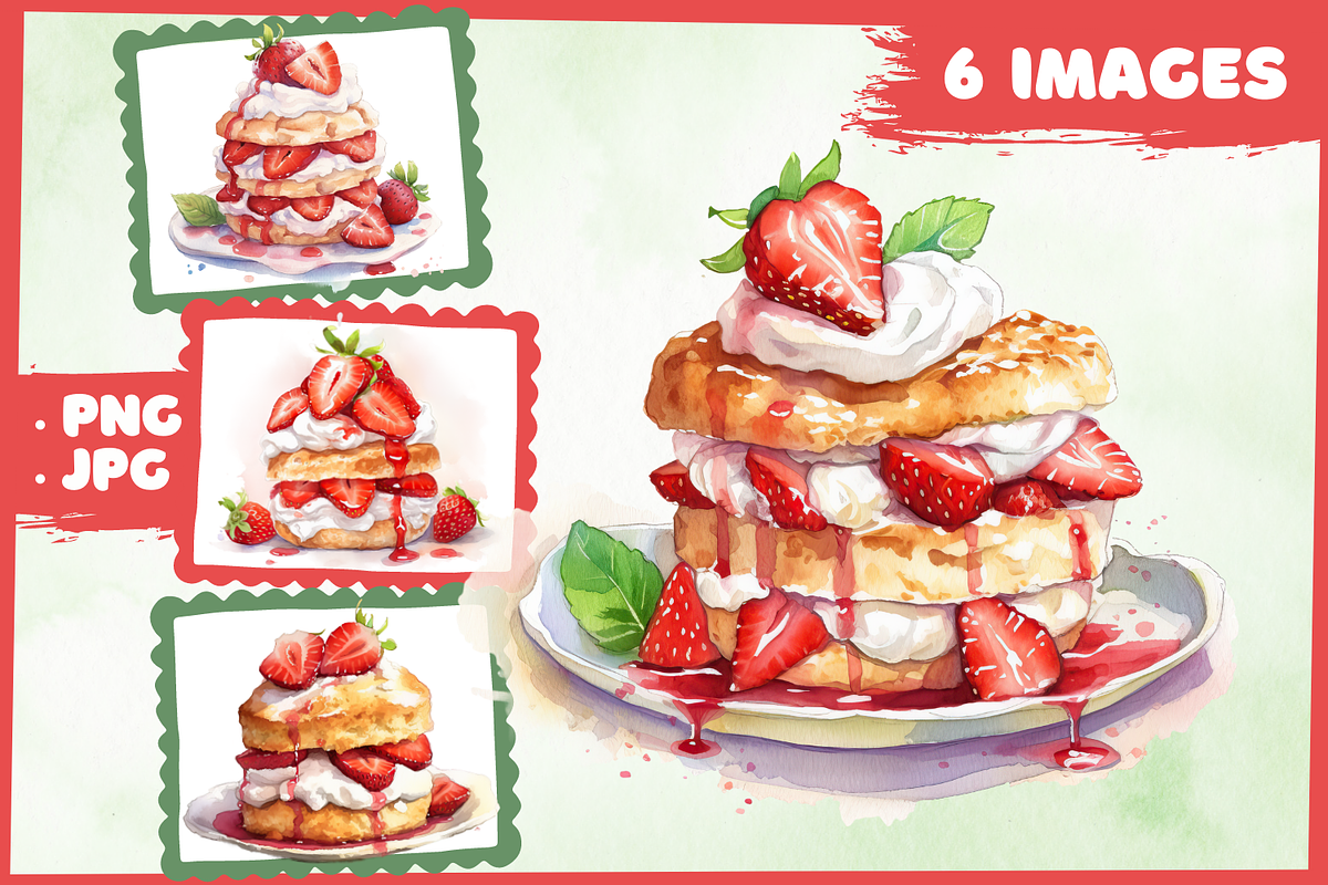 Strawberry Shortcakes Clip Art, a Food Illustration by Whimsy & Wishes (Photo 1 of 4)