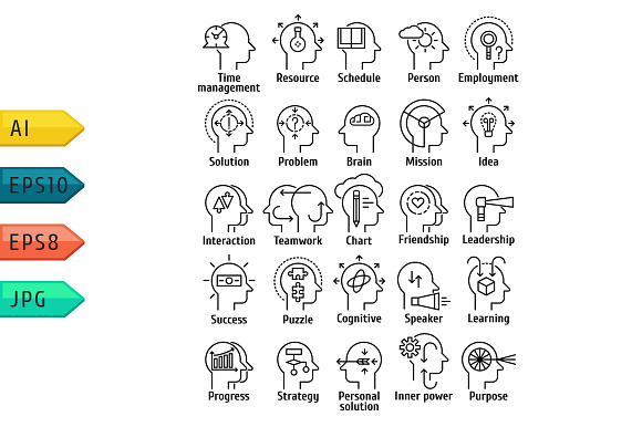 Pictogram Icons Set Of Human Brain.