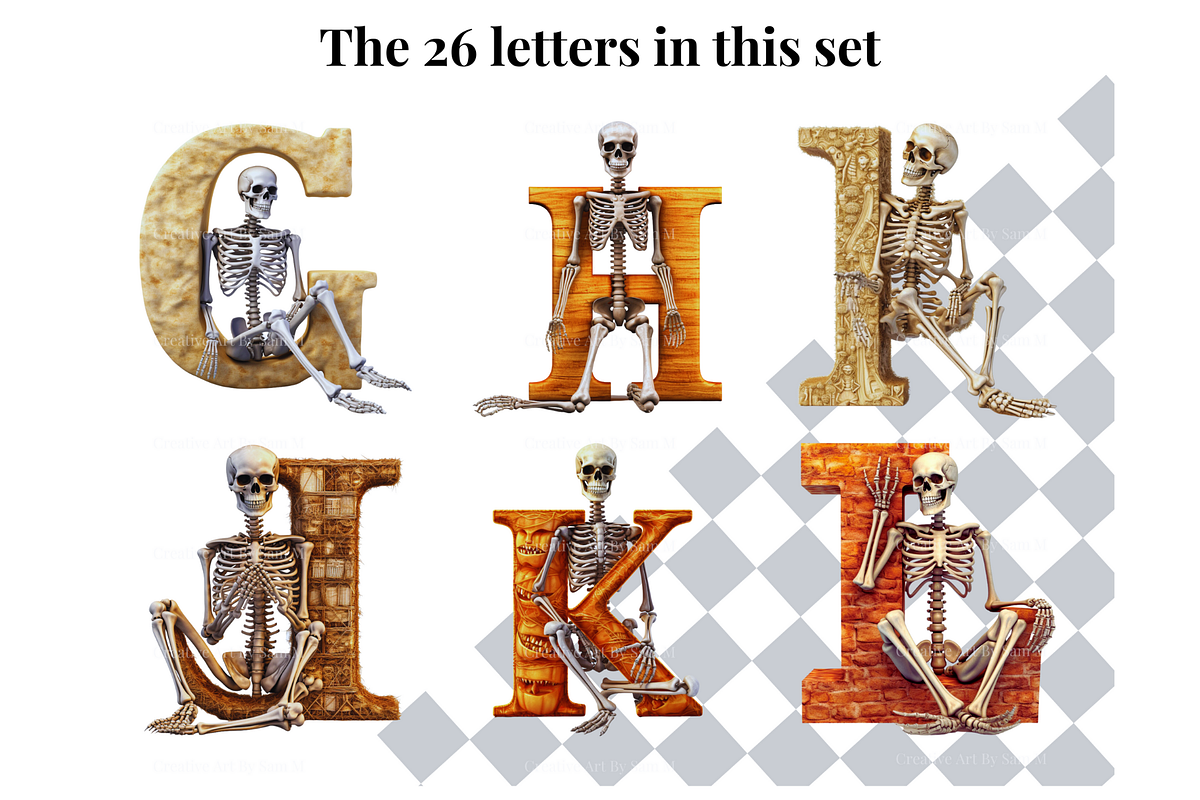 Halloween Skeleton Alphabet Letters, a Decorative Illustration by Creative Art By SamM (Photo 4 of 10)