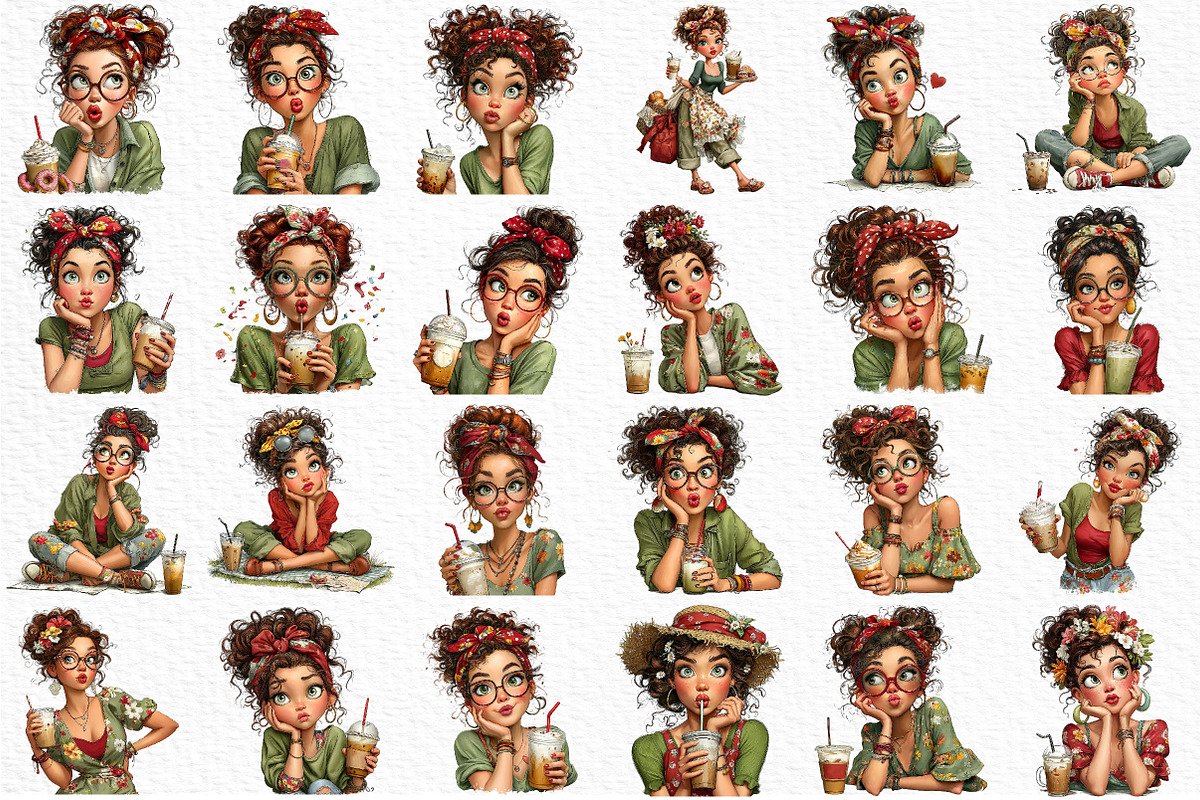 Whimsical Summer Coffee Girl Clipart, an Illustration by Craft Nest (Photo 11 of 12)