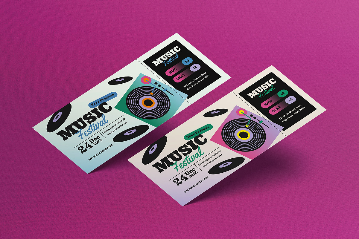 Black Retro Music Festival Ticket, a Card Template by graphicook (Photo 1 of 3)