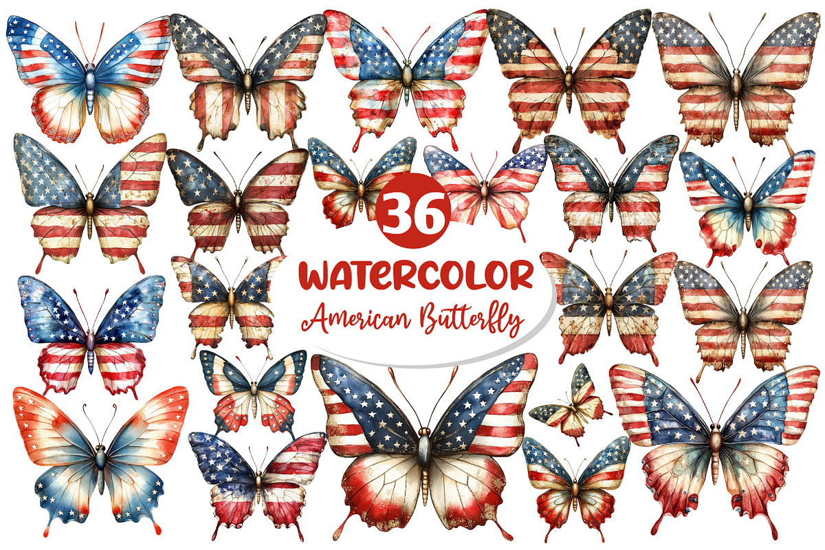 American Flag Butterfly Clipart, an Illustration by Dream Creation (Photo 1 of 4)