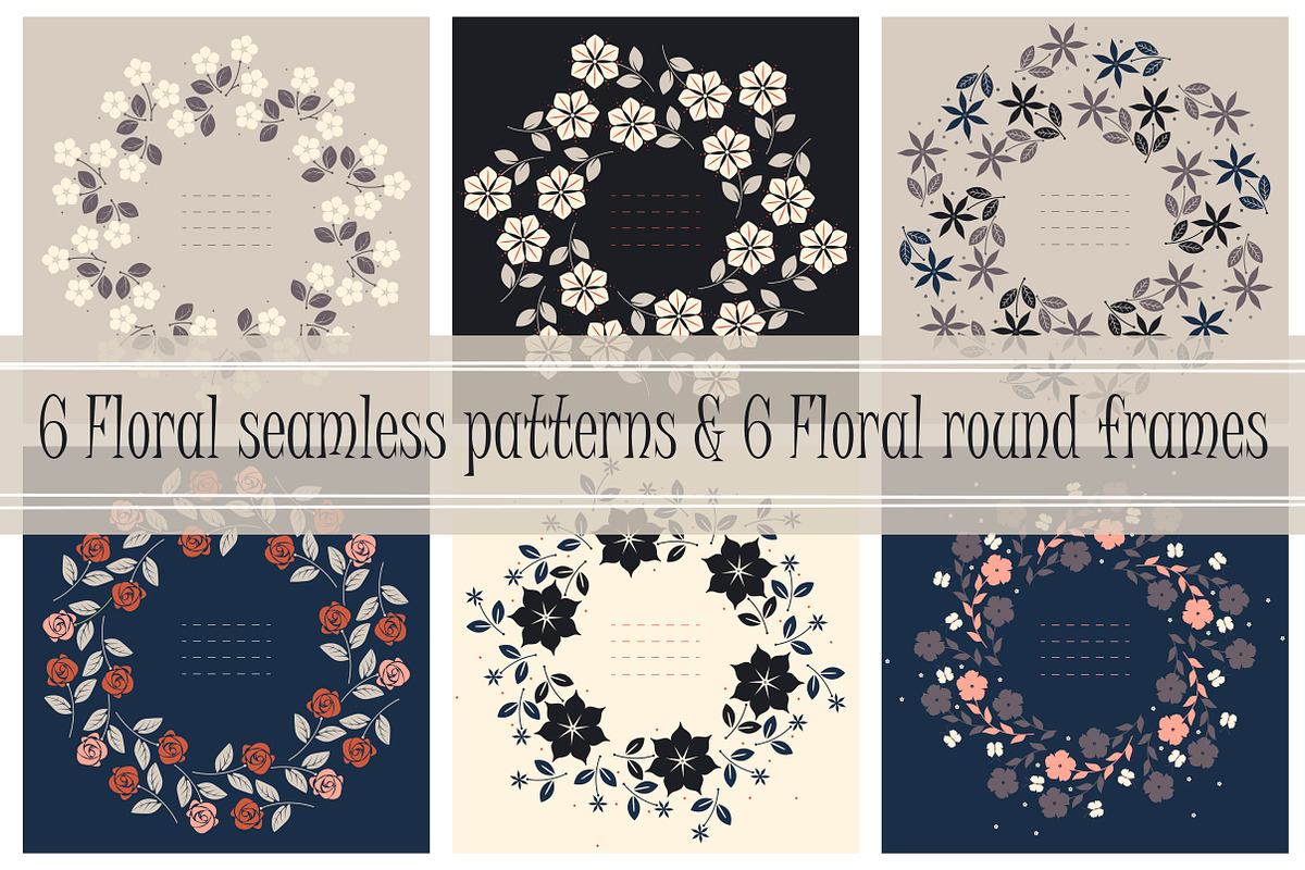 6 Floral patterns & 6 round frames, a Pattern Graphic by Daria Maier (Photo 2 of 8)