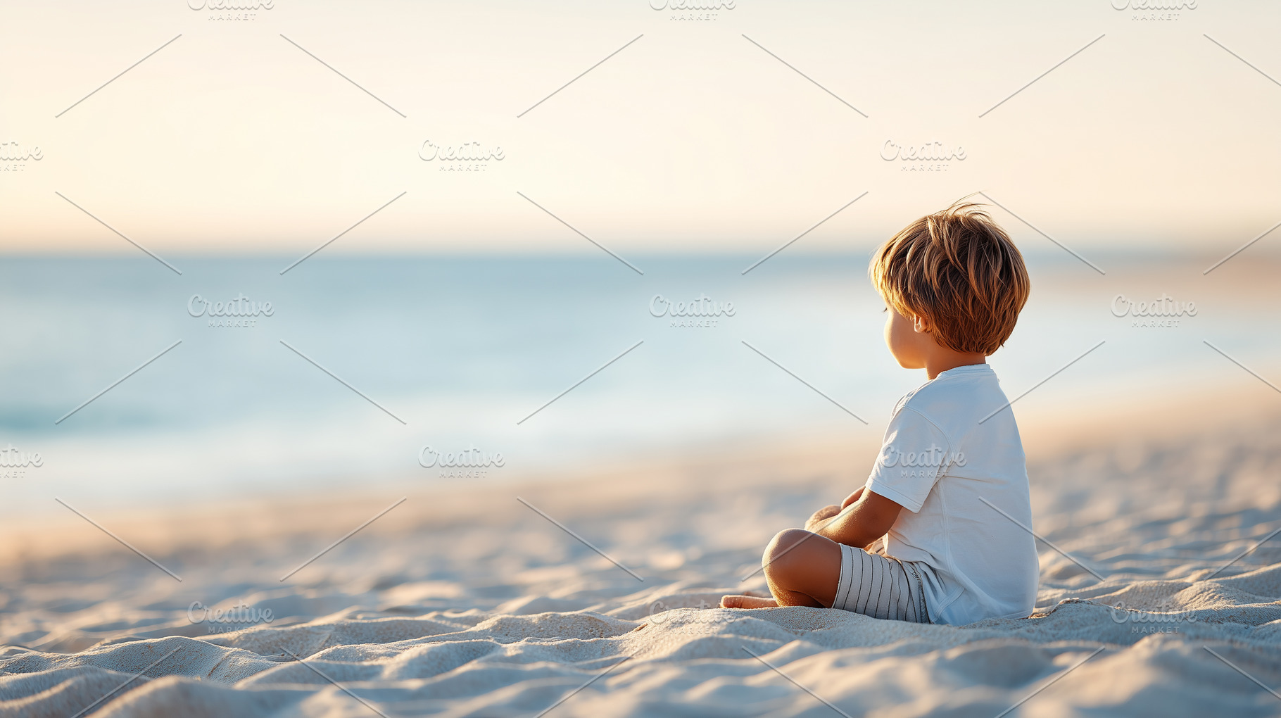Little boy sitting on sandy beach, a Person Photo by MistyDay
