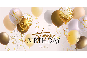 Gold balloon birthday greeting card, an Object Illustration by art PVP - market