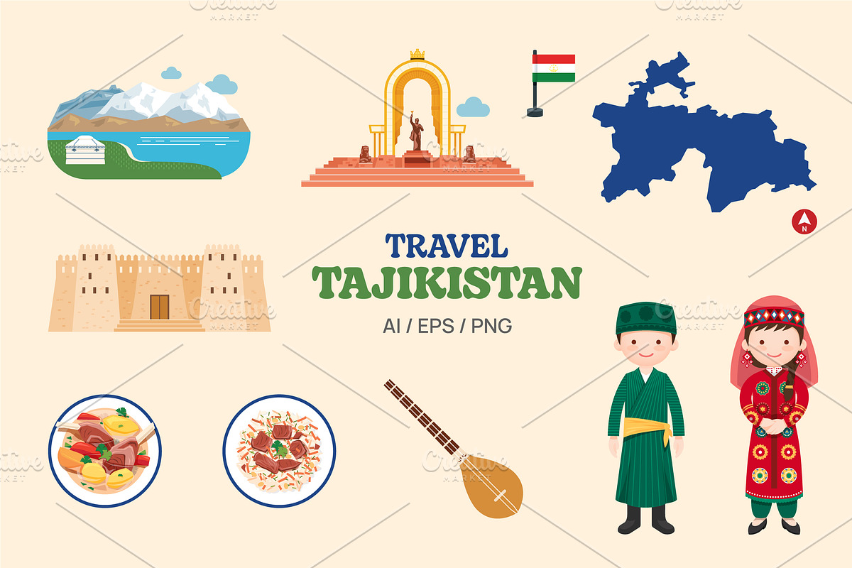 Travel Tajikistan elements set, an Object Graphic by Feelplus Creator
