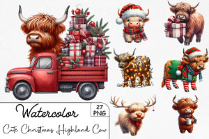 Cute Christmas Highland Cow Clipart, an Illustration by CrexoraLab