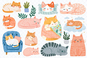 Cozy Sleeping Cats Clipart Bundle, an Animal Illustration by Whimsy Brush Studio (Thumbnail 3 of 10)
