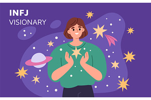 Mbti person. Woman with introverted, an Illustration by YummyBuum