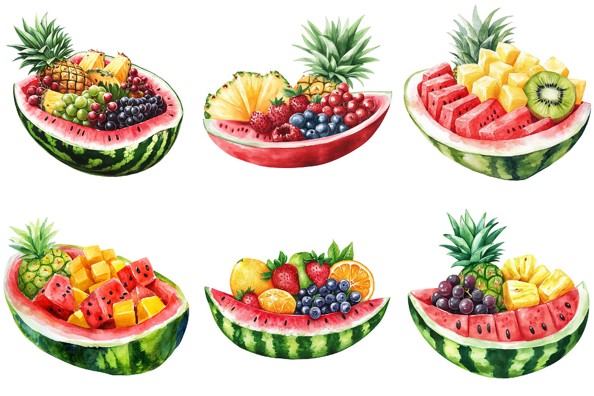 Watermelon Boat with Fruit Clipart, an Illustration by Pixels.Craft (Photo 3 of 9)