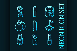 Cosmetic set icons. Blue glowing