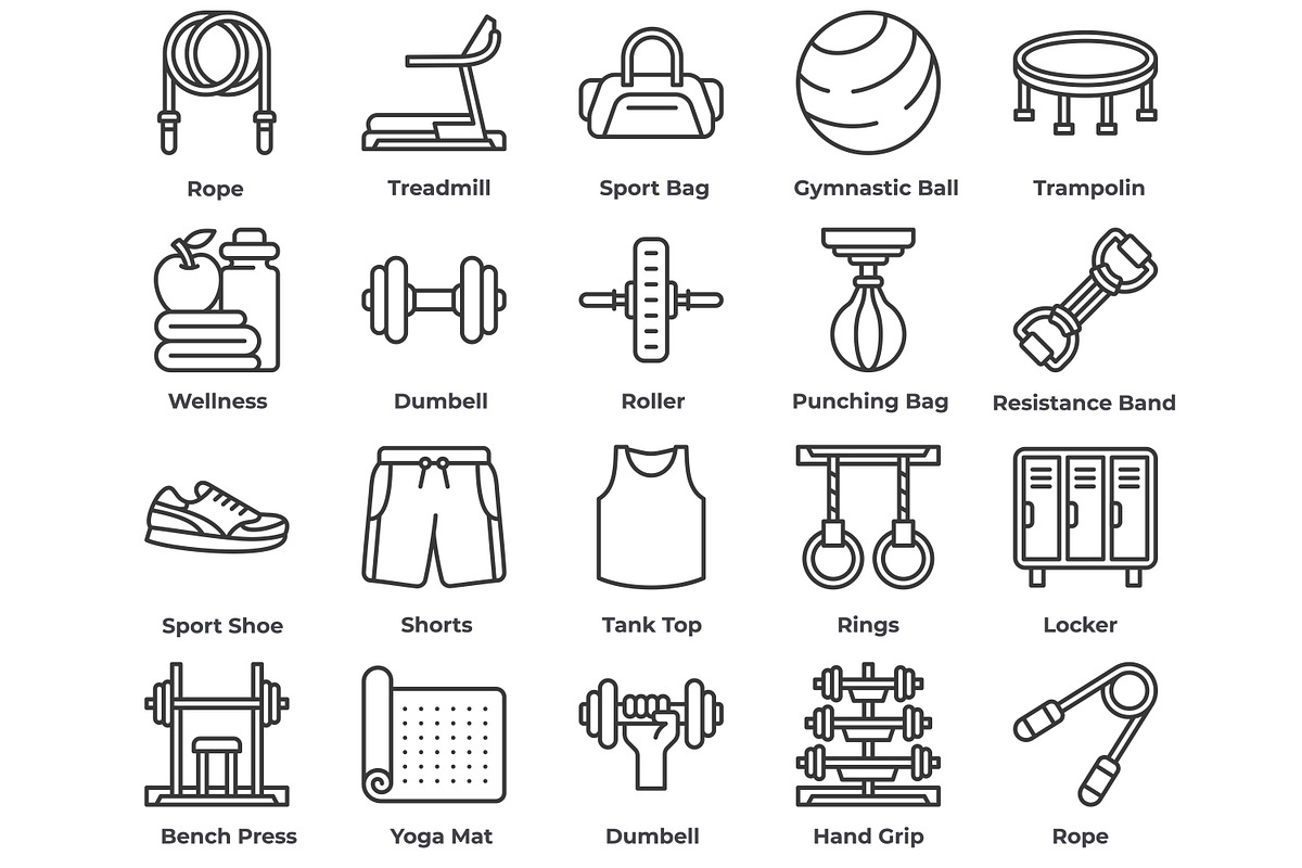 Gym and Fitness Icons, an Outline Icon by Tekuni (Photo 4 of 8)