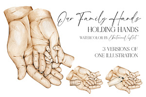 Parent and Newborn Hands Watercolor, a Person Illustration by EkaterinaViArt