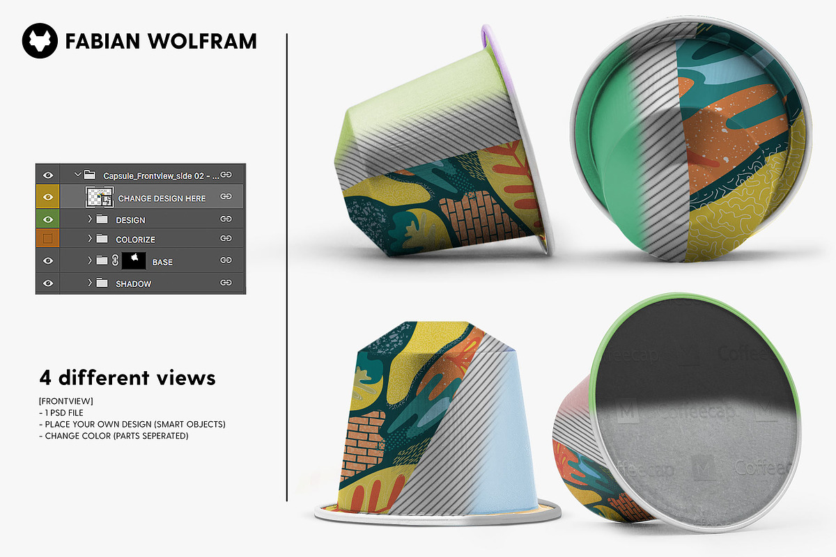 Coffee Capsule Mockup (Frontview), a Packaging Mockup by Fabian Wolfram (Photo 2 of 5)