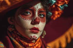 Portrait of a woman with Day of the Dead face paint wearing a co, a Person Photo by José Manuel Gelpi