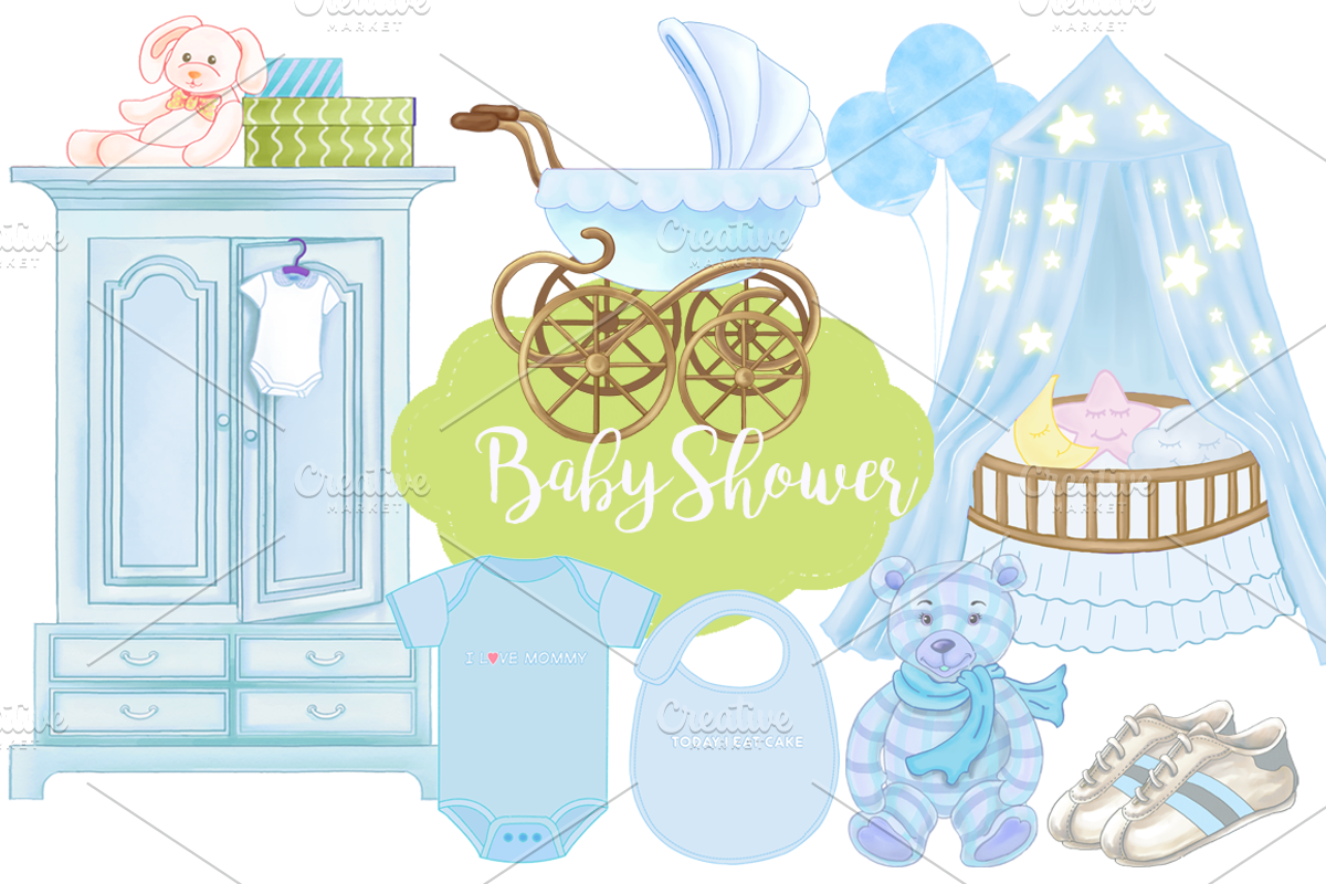 Baby Shower Baby Boy Patterns, an Illustration by Whimseez (Photo 1 of 3)