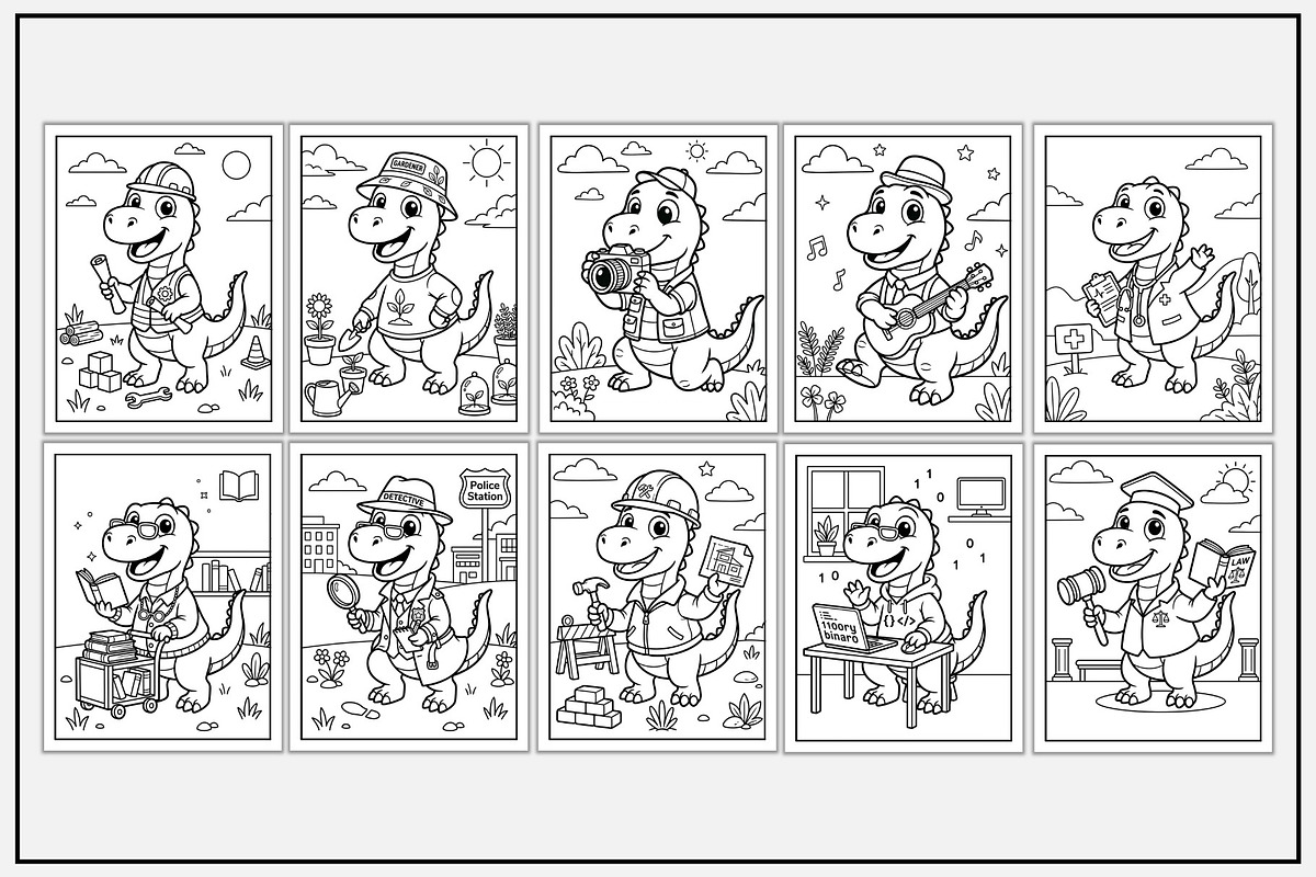 Dinosaur Doing Jobs Coloring Pages, an Animal Illustration by Lamia Emad (Photo 3 of 5)