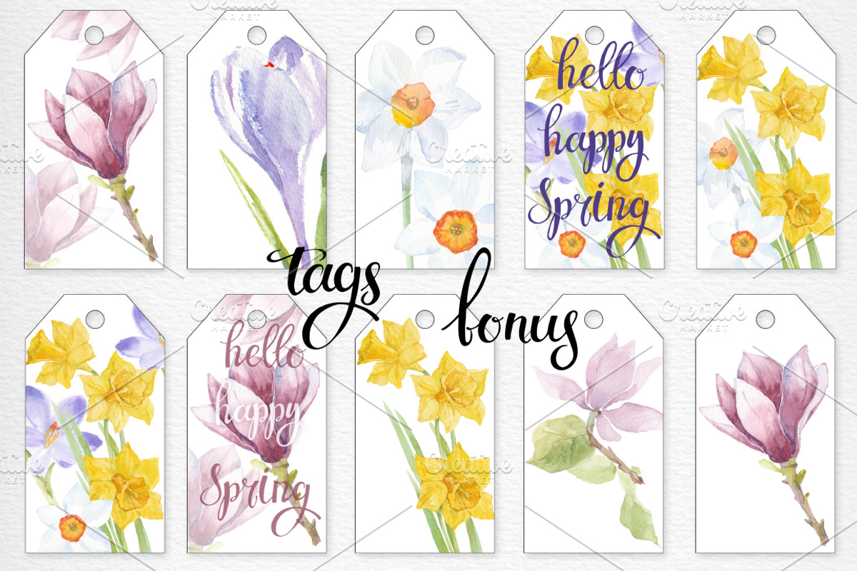 Spring flowers. Watercolor set., an Illustration by maritime_m (Photo 6 of 7)