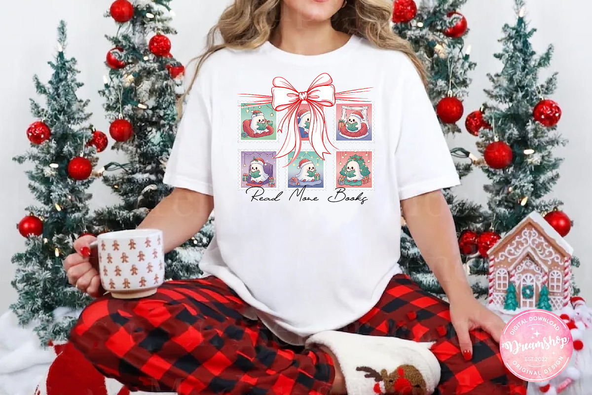 Cute Ghost Reading Christmas Stamps, an Illustration by CreationArt (Photo 2 of 4)