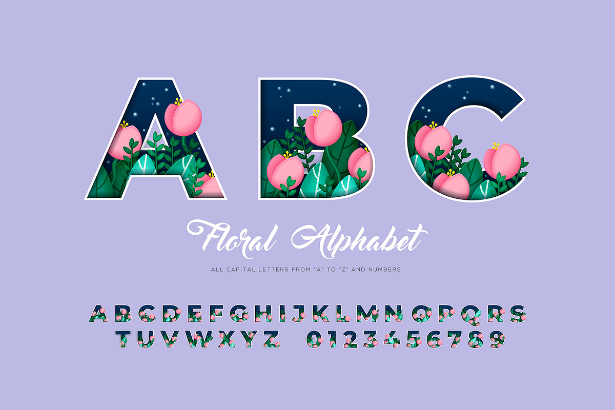 Floral Alphabet Font Vector, a Graphic by Pro_Vector