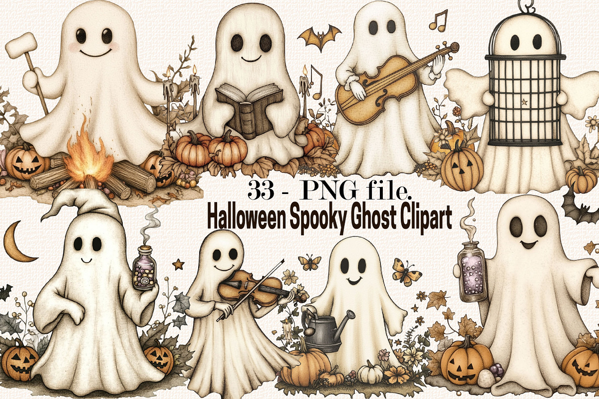 Halloween Spooky Ghost Clipart, a Seasonal Illustration by SVGArt (Photo 1 of 5)