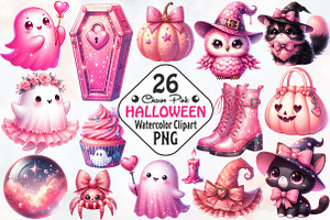 Charm Pink Halloween Clipart Bundle, an Illustration by RobertsArt