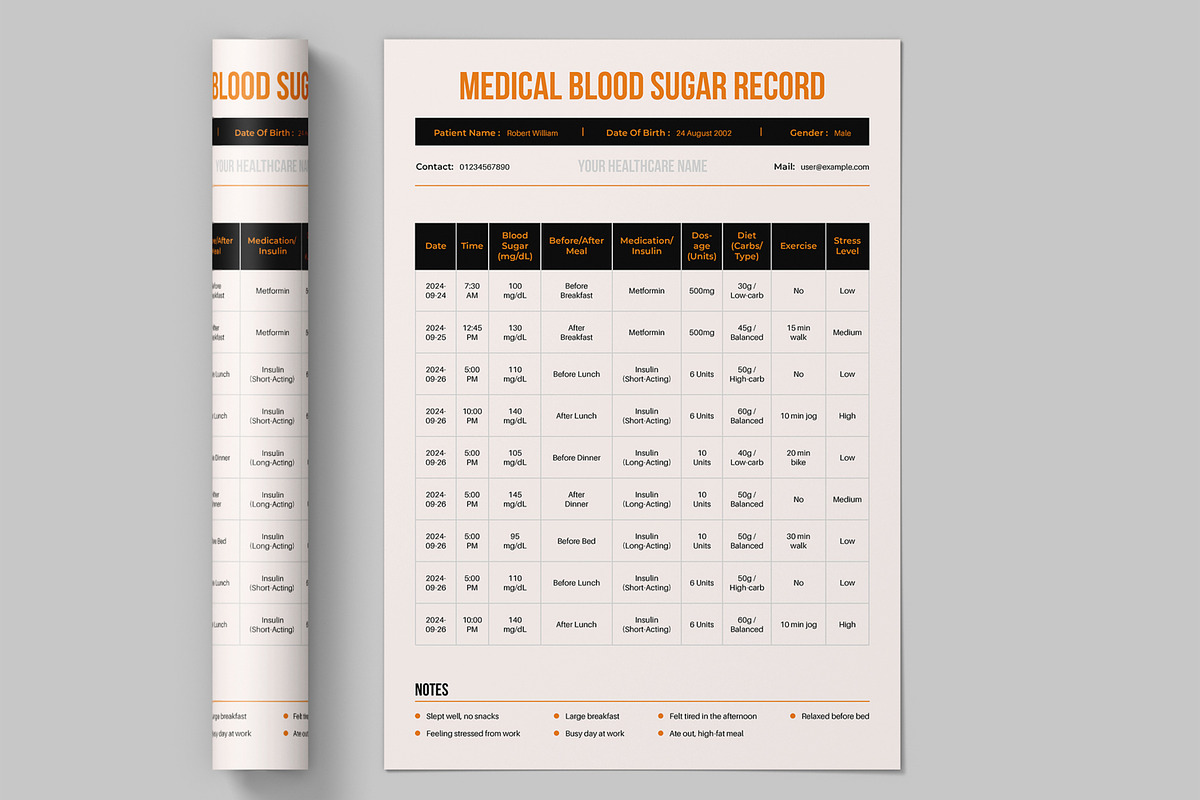 Medical Blood Sugar Record Layout, a Stationery Template by ContestDesign (Photo 3 of 3)