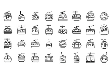 Ski lift icons set outline vector, an Object Illustration by Ylivdesign