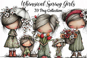 Whimsical Spring Girls Clipart, a Person Illustration by DreamCafeArt (Thumbnail 1 of 7)