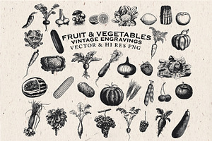 Fruit & Vegetables Engravings Vector