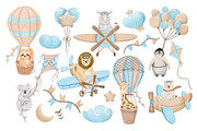 In the sky, Cute Pilots Animals, an Animal Illustration by ArtGiftsStudio (Thumbnail 3 of 4)