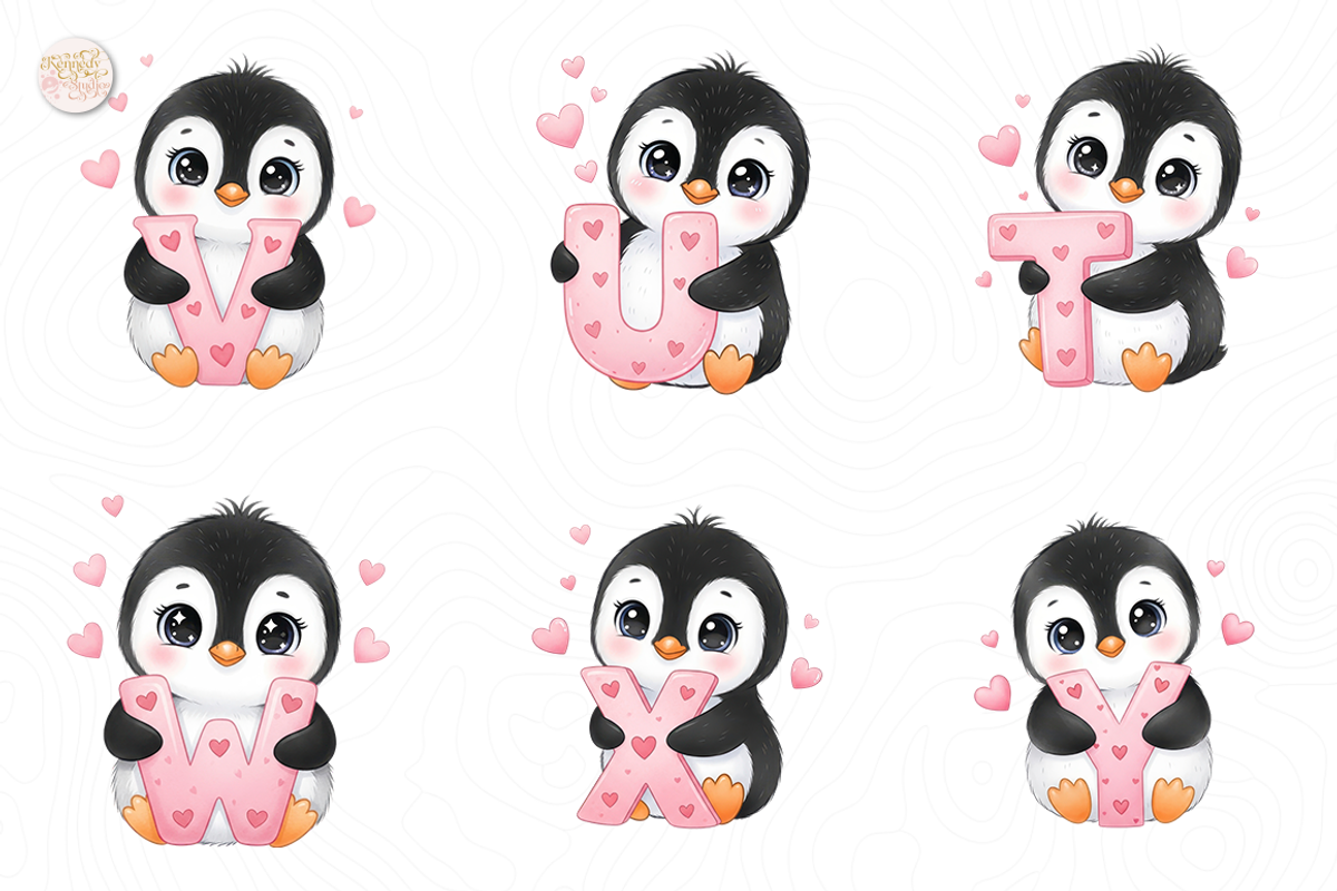 Valentine Penguins Alphabet PNG, an Animal Illustration by KennedyStudio (Photo 3 of 5)