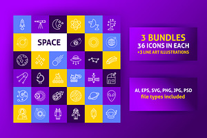 Space Line Art Vector Icons Set