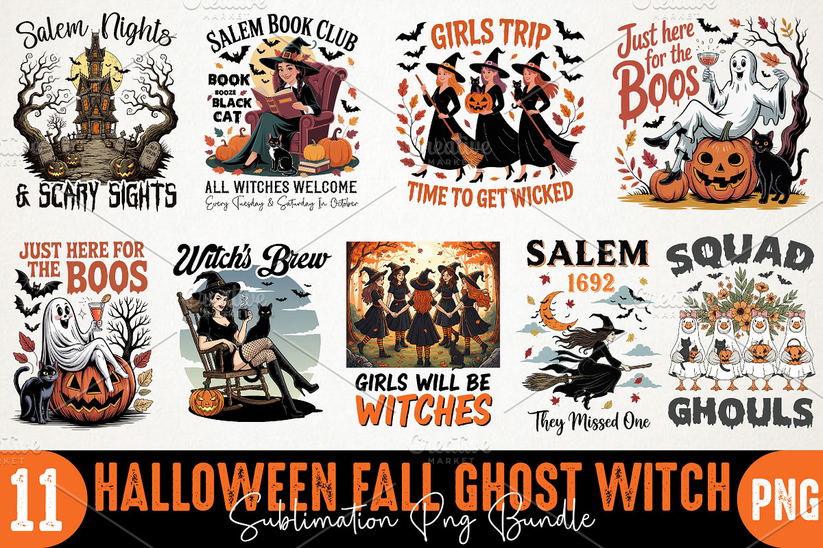 Halloween Fall Ghost Witch Bundle Pn, an Illustration by RobertsArt