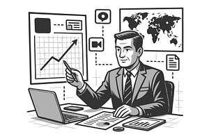 Businessman presenting data global, a Person Illustration by AlexArt