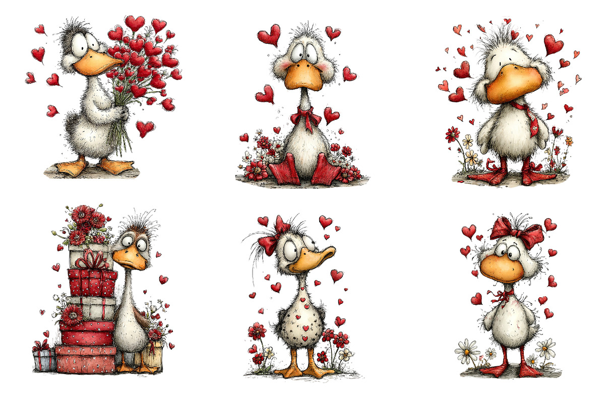 Whimsical Duck Valentine Clipart, an Illustration by Dream Creation (Photo 6 of 6)