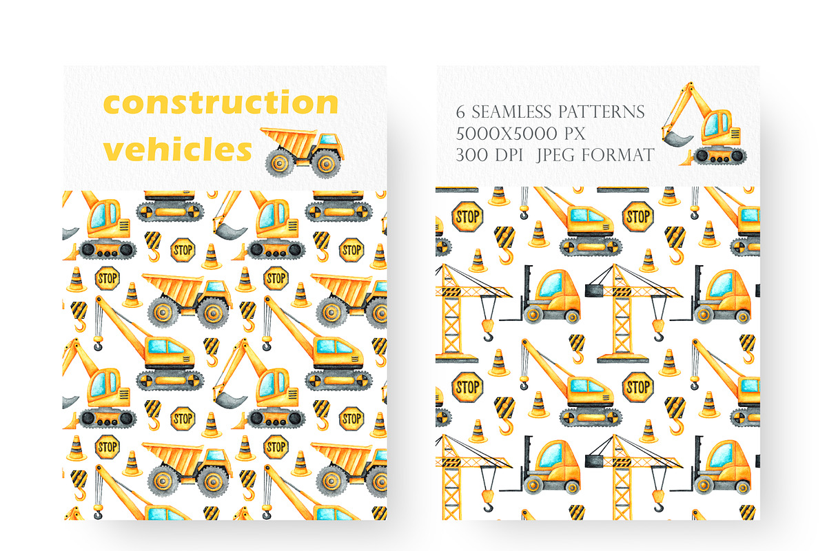 Construction vehicles watercolor set, a Transportation Illustration by SabinaWatercolorArt (Photo 5 of 20)