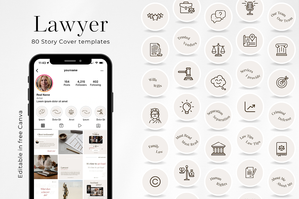 80 Lawyer Story Highlight Covers, a Social Media Template by PatternLab. (Photo 1 of 9)