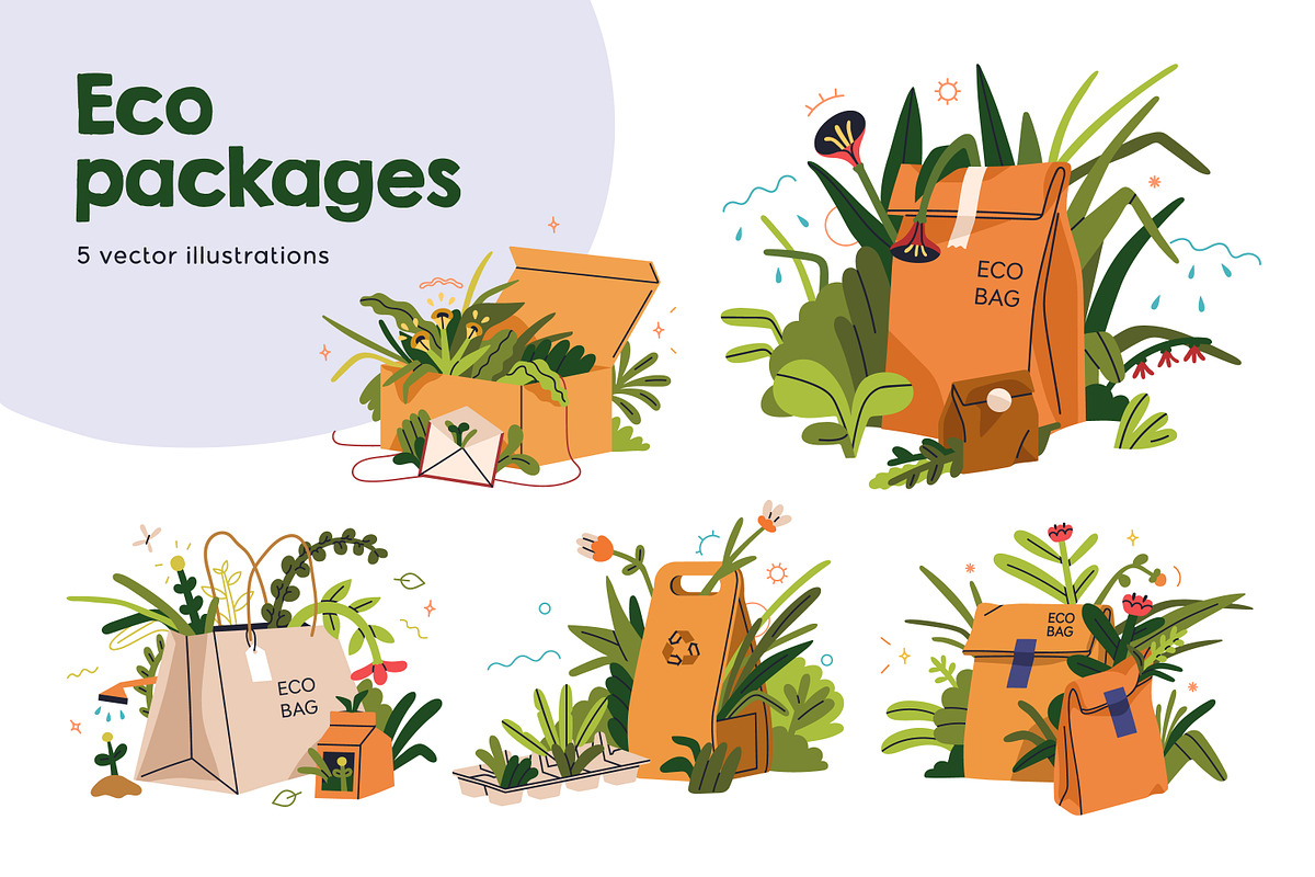 Eco package. Paper bags, kraft boxes, an Object Illustration by Good Studio (Photo 1 of 7)