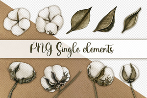 20 Watercolor Cotton Elements