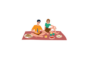 Couple enjoying picnic with food and, an Illustration by pikepicture