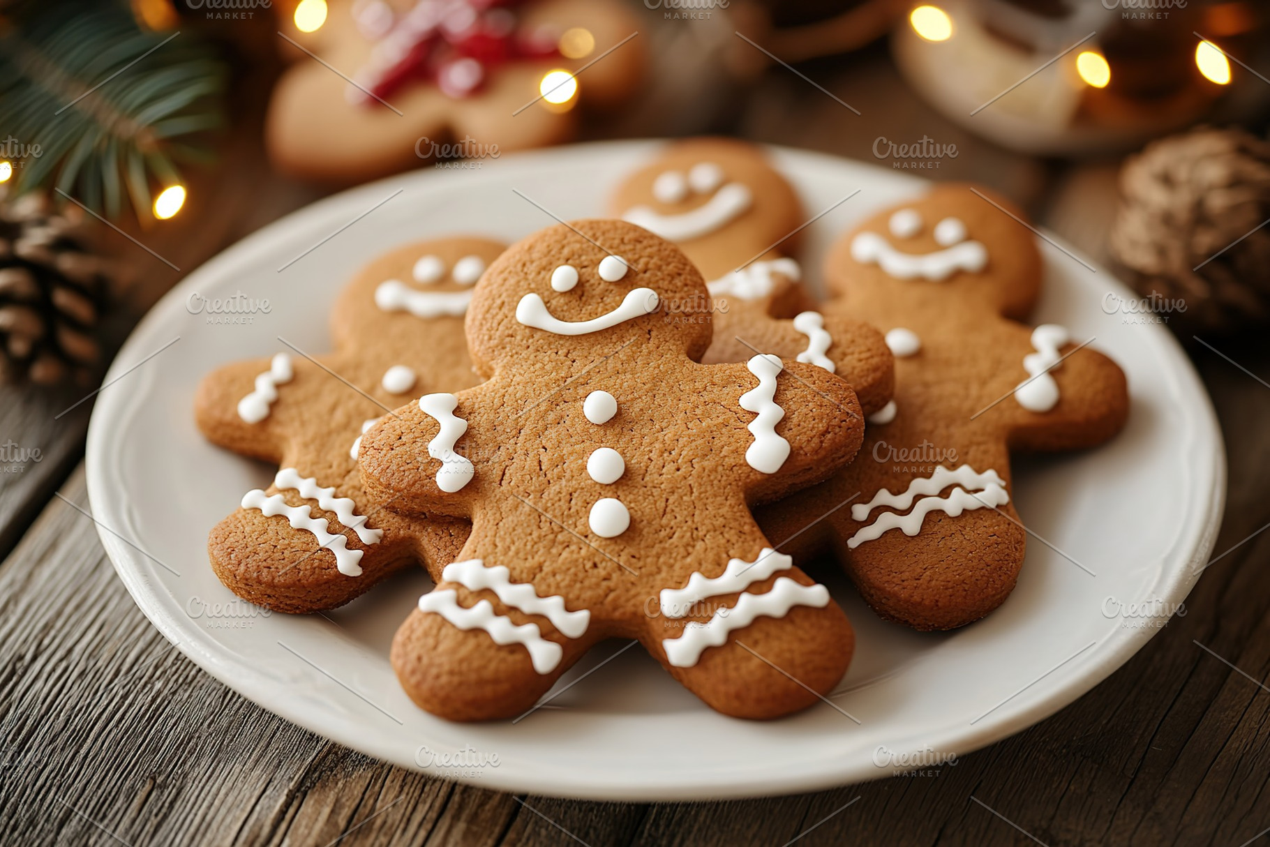 Christmas gingerbread man cookie on wooden background, a Food & Drink Photo by AlyaAnd