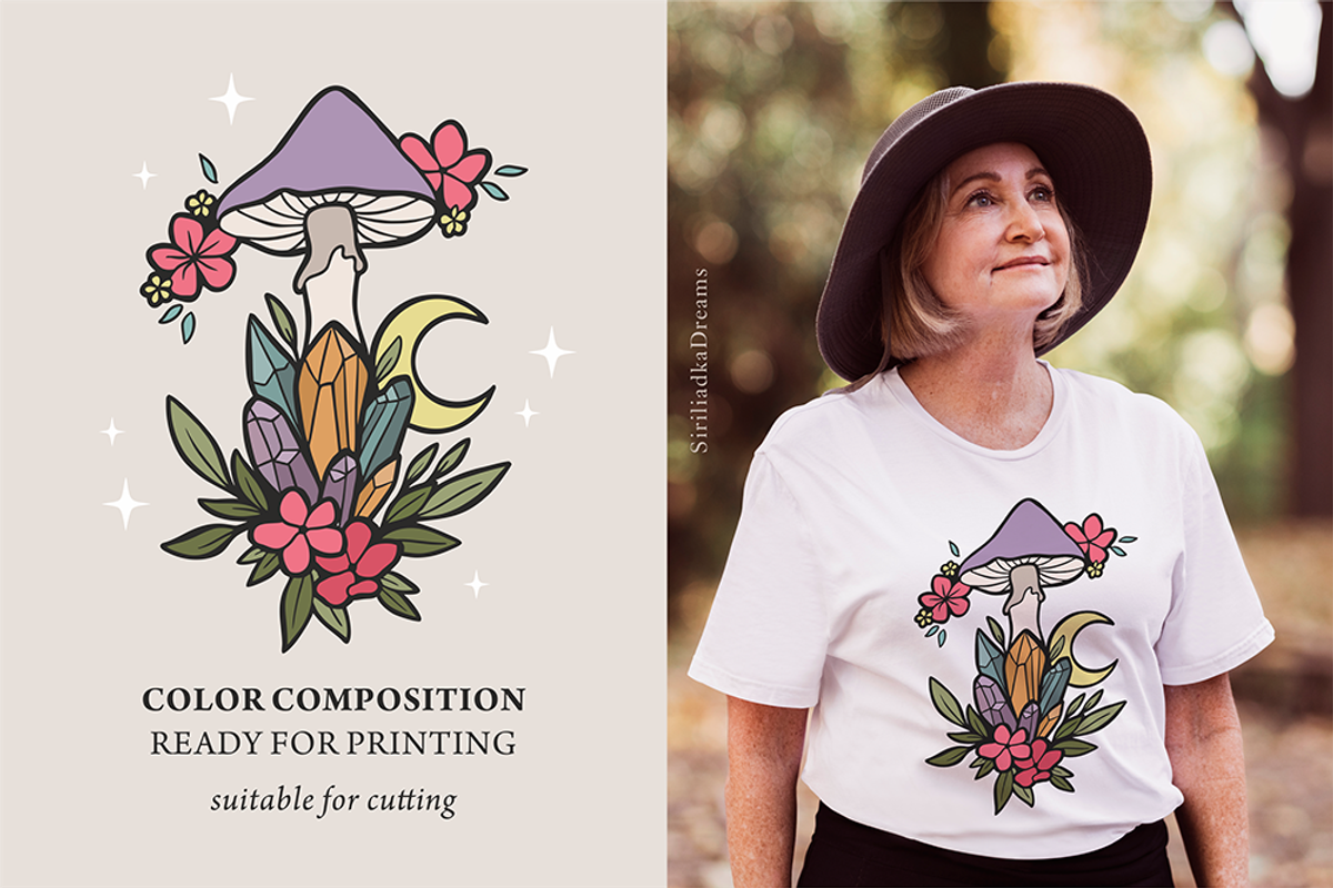 Retro mushrooms and skulls clipart, an Illustration by Siriliadka Dreams (Photo 2 of 9)