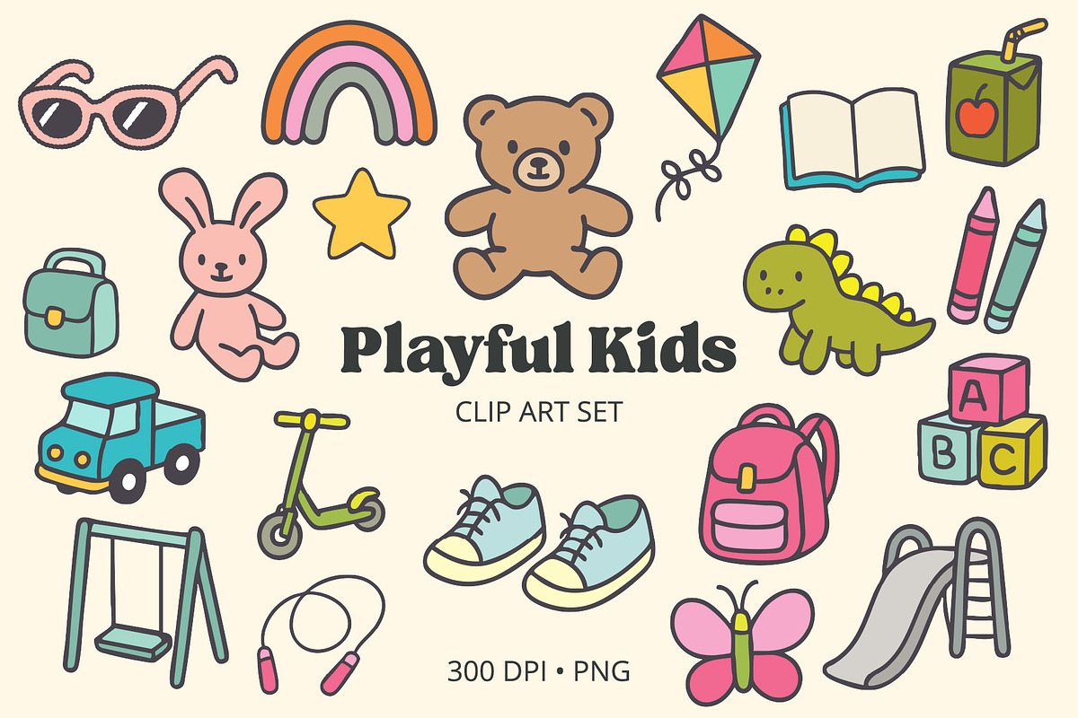 Playful Kids Clipart Set, an Object Illustration by Printable Pretty Studio