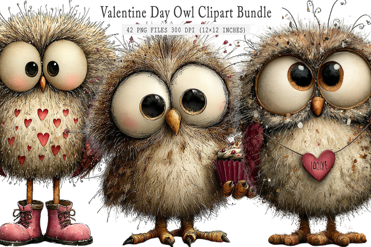 Valentine Day Owl Clipart, an Illustration by SinaCreation (Photo 1 of 7)