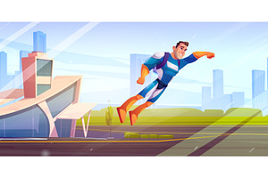 Superhero man flies with jetpack, a Technology Illustration by art PVP - market
