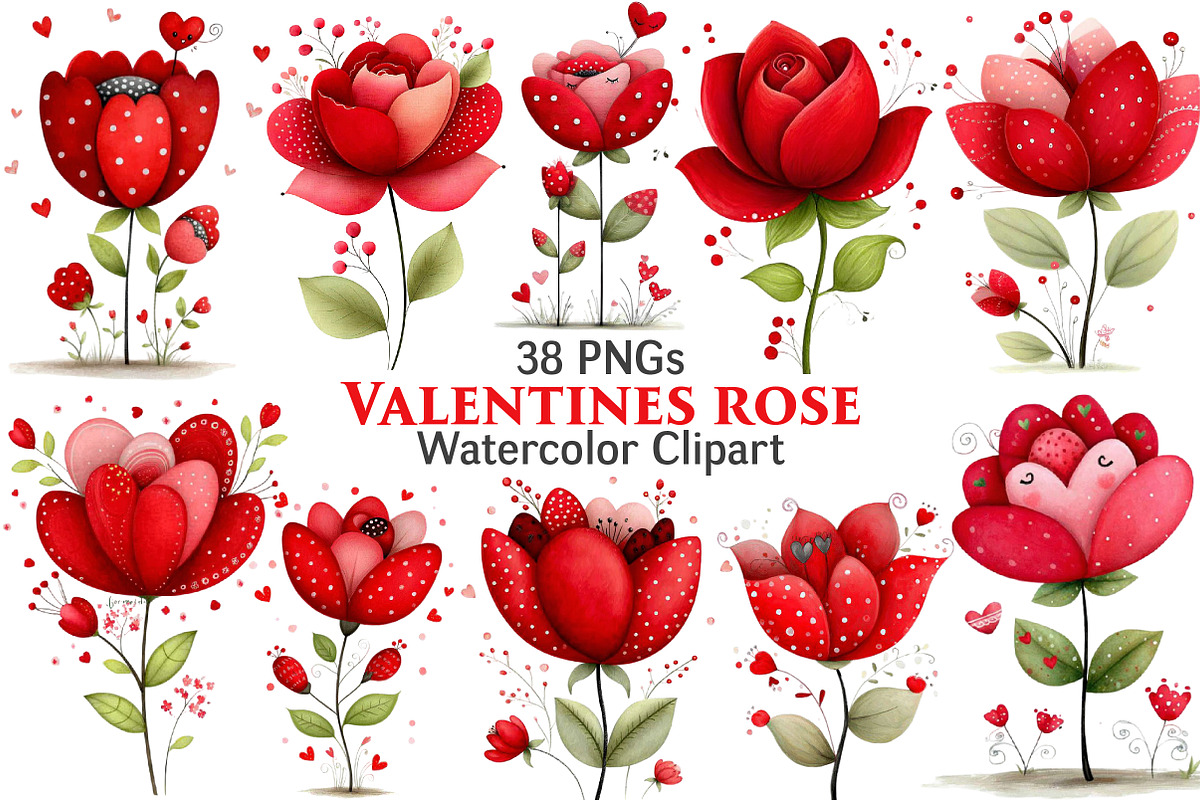 Valentine's Rose Clipart, an Illustration by Pixels.Craft (Photo 1 of 5)