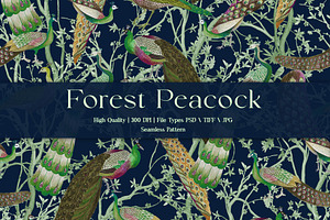 Forest Peacock Prints & Patterns, a Pattern Graphic by GND ART STUDIO