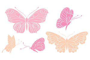 Butterfly Silhouettes. Pink Peach